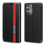Shantime クラシックストライプレザー風ケース ZTE Nubia Red Magic 10S Pro+ 5G との互換性あり 隠しマグネット カード収納 コントラスト配色デザイン(ブラック)