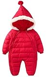 FEOYA 新生児 ダウンロンパース ベビー ジャンプスーツ 出産祝い カバーオール 幼児用 防寒着 赤ちゃん 冬 子供服 無地 レッド 100cm