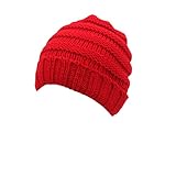 HUHU ニット キャップ 帽子 子供用 フリーサイズ 無地 かわいい 防寒 (レッド)