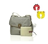 Babymel Satchel Changing Bag In Stripe Navy With Changing Mat & Insulated Bottle Pocket Plus 1 Pair 