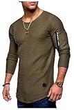[パリド] 薄手 アームジッパー ロンT スウェット Tシャツ 長袖 カットソー スリム フィット メンズ S ? 4XL 無地 トップス スエット ラウンドネック シンプル ロング tシャツ ティーシャツ 長そで スリーブ デザイン カジュアル メンス? 紳士 シンシ 男性 用 男 オトコ 男子 ベーシック スタイル スポーツ スポーティ コーデ (XXL (日本サイズXL相当), カーキ)