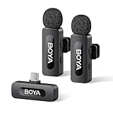 BOYA ピンマイク 2.4ghzワイヤレスマイク 瞬時接続 スマホ外付け ラベリアマイク プラグ＆プレイ ノイズ軽減 クリップ式 無線マイク 360°集音 超ミニ mic android/iphone/PCに対応 2人同時使用 軽量 vlog撮影/動画配信/生放送等に対応(ピンク, USB-C(TX+TX+RX)