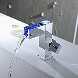 Aquafaucet ORB仕上げLED色ウォーターフォール浴室シンク蛇口ガラス注ぎ口ミキサータップオイルはブロンズ A-1211