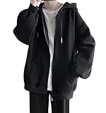 [foveitaa] ジップ パーカー メンズ 秋服 オーバーサイズ 大きいサイズ ゆったり ユニセックス 長袖 春秋服 人気 無地 柔らかい肌触り 快適 トップス スポーツ 男女兼用black-L