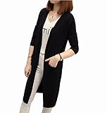 Spinas(スピナス) マタニティ レディース 前開き ロング丈 カーディガン ニット コーディガン 無地 シンプル 秋冬 あったかい 全3色 (キャメル ベージュ ブラック) (ブラック)