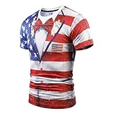 [Honesty Mouth] おもしろ Tシャツ タキシード だまし絵 蝶ネクタイ アメリカン 星条旗 USA 3Dプリント コスプレ 仮装 余興 パーティー メンズ (L)