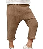 [オチビ] ワッフル コットン フライス ガーゼ リネン ワッシャー 加工 通気性 抜群 薄地 人気 9分丈 サルエル パンツ ロング 丈 ズボン 下 ハーフ ロールアップ ショート こども ベビー 