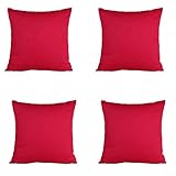 HomeChainソリッドカラーコットン装飾枕カバークッションカバースロー枕ケース、4ピース 40x40cm レッド