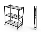 E-WIN スチールラック 3段 キャスター付 折り畳み収納 組み立て簡単 X3-BK 1台 (ブラック)