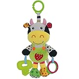 DEHANG ベビーカー用おもちゃ 赤ちゃんの知育玩具 はじめてにぎにぎおもちゃ リンリンラトル - 牛
