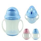 Voberry 2014 New Baby Drinkware Water Bottle / Training Bottle Soft Straw Baby Cup With Straw (SkyBl