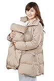 Sweet Mommy 上質ダウン90％ 抱っこ対応 ダッカー付き ウエストリボン くるみボタン フェミニン ボリュームカラー 軽量 あったか ママコート ダウンコート 冬 産前産後兼用／グレージュ／