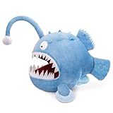lilizzhoumax 夜光アンコウぬいぐるみ リアルな魚のぬいぐるみ スーパーソフトアンコウぬいぐるみ 魚のフィギュアおもちゃ 光るぬいぐるみ 女の子のおもちゃ 子供へのギフト、パーティーデコレーション(ブルー10インチ)