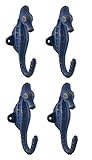 セットの4 Faux AgedブルーVerdigris仕上げCast Iron Seahorse壁フック