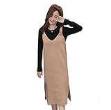 Yinuo Baby マタニティ レディース 長袖 美ライン セーター ロング ストレッチ 秋 2セット (XL, カ—キ色)