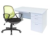 事務机 片袖机と高機能メッシュ肘付きチェアのセット オフィスデスクと事務椅子のセット品 (W1000*D700*H700＋チェア色：背緑座黒)