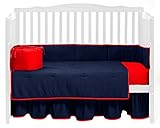 ベビードール寝具ソリッドリバーシブルベビーベッド寝具セット、ネイビー/レッド