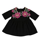 (プタス)Putars ベイビー服 子供服 女の子 ワンピース ドレス 五分袖 花柄 バラ柄 刺繍 可愛い オシャレ プリンセス 通園 発表会 旅行 誕生日 記念日 プレゼント 1-4歳