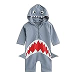 Chenda シャーク スイムウエア フード付き サメ なりきり ロンパース ベビー 赤ちゃん キッズ 男の子 オールインワン 水着 縮性 海水浴 スイミング ベビー フリル 帽子付き お誕生日プレゼ