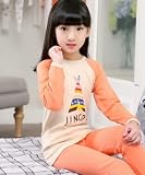 Elegant Salon上下セット　ウェア　子供服　キッズ　女の子 子供服　パジャマ　子ども　寝巻き　動物　部屋着　長袖セット 親子 セット (140, オレンジ　)