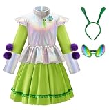[ReliBeauty] 宇宙人 ハロウィン 仮装 コスプレ 衣装 子供 女の子 イベント パーティー 舞台 演出服 カチューシャ ワンピース メガネ 3点セット グリーン 140