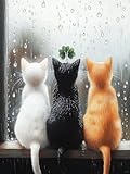 Brennora刻印された刺繍クロスステッチキットDIYスタンプ済み刺繍スターターキット雨滴猫11CT初心者人気手芸用品大人向け刺しゅうキット完璧な装飾品-40x50 cm
