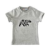 Liebeye シャツ　親子　お揃い　子供　ロンパース　父　母　幼児　赤ちゃん　半袖　シンプル　丸首　動物　クマ　ベア　上着　グレー Children C 90