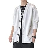 [foxseon] カーディガン メンズ 秋 ビジネス カジュアルメンズ セーター Vネック 無地 おしゃれ 長袖 和式カーディガン 羽織 セーター大きいサイズ Black-M-new