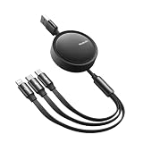 Mcdodo 3in1 巻き取り式充電ケーブル 3.5A急速充電 iPhone 16/15/14 Xperia/Galaxy/Pixel/Androidなど対応 light-ningケーブル USB-Cケーブル Micro USBケーブル 一方向も伸びる アルミ合金シェル 強靭TPE外皮 5つの長さ調節可能 タイプC ケーブル 1本3役 充電コード USB周辺機器対応 ブラック 1.2m