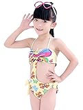 キツズ 水着 　 ガールズ　水着   女児　ワンピース 水着　児童　ビーチ　水着　女の子ビキニ　子供水着　スイミングウェア　女の子水着  女児　海水浴　水着　蝶々模様　連体式水着  イエロー (XL)
