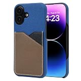 Valorex スマホケース 本革ケース イタリア製レザー iPhone16シリーズ用 背面カバー スマートフォン カード収納 薄型 軽量 (ブルー×エトープ×ブラック, iPhone16)