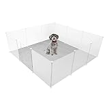 WEIMALL ペットサークル 折りたたみ パネル ペットフェンス 50×50cm ドア付き プレイサークル 室内 屋外 置くだけ 半透明 軽量 犬 猫 パーテション 侵入防止 小型犬 中型犬 パネル13枚 脱走防止（透明）PC013CR