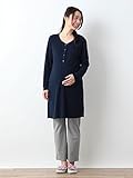 Angeliebe エンジェリーベ マタニティ パジャマ 授乳口付き ふんわり パターン メッシュ チュニック & レギンス セット ナイティ 妊婦服 産前 産後 S ～ M ネイビー 21780 2