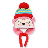 Beonly 秋冬 韓国風 防寒 お猿さん ベビー キッズ 子供 キャップ かわいい 暖か帽子 子ども用 プレゼントおすすめ ニット帽 サル 耳あて 5カラー展開 (レッド)