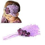 Housweetyパープルベビー　キッズ 赤ちゃん　カチューシャ　ヘアアクセサリー　ヘアバンド ヘッドバンド フラワー 花　羽　髪飾り 子供服 出産祝い 結婚式 プレゼント ギフト 伸縮性がある 　か