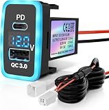 TK-SERVICE TOYOTA トヨタ車用 電源ソケット QC3.0 急速充電 USBポート PDポート 電圧表示 スマホ・タブレット充電器 USB電源 スイッチホール トヨタ 増設キット トヨタＡ・Ｂタイプ（33x22.5mm） アルファード/エスティマ/プリウス/アクア 等に (VOL-LEDタイプＢ)