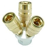 3-Way Quick Coupling Manifold 1/4" industrial standard coupler with 3/8" inlet Brass and Aluminum [並