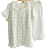 (ティアナ23) Tianna23 マタニティ 授乳 パジャマ 半袖 ハーフ丈パンツ 綿100% チェック ブルーxホワイト M