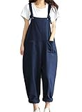 [MoonFlower (ムーンフラワー)] レディース サロペット ゆったり マタニティ オーバーオール 綿麻サロペット コットン リネン カジュアル 大きいサイズ (L, ブルー)