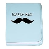 CafePress – Little Man Mustache Baby Blanket – スーパーソフトベビー毛布、新生児おくるみ 標準 ブルー 070122797625CD2