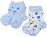 ベビーストーリー 2足組 星&水玉 新生児ソックス サックス 7cm - 9cm 6021-23 脱げにくい仕様 日本製