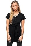 XFentech 新しい レディース 夏 授乳服 ロングTシャツ ラウンドカラー ソリッドカラー 半袖 マタニティ ママ 看護服 妊娠中のトップス, ブラック/XL