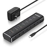 ROSONWAY USB3.2 Gen2 7ポート USBハブ USB-C×4・USB-A×3 10Gbps 高速転送 バスパワー セルフパワー 12V 3A 電源アダプター 1m USBケーブル 付属 アルミニウム アルミ 指示ランプ付き ドライバ不要 過充電保護 ポート拡張 タイプc 増設 オン・オフ機能 (H7C4)