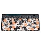 kwmobile Logitech MK270 Wireless対応 キーボードカバー - パソコン キー ホコリ 防止 - 防塵 リネン 猫の行進デザイン