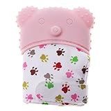 Kesoto 全6色　ベビー用指しゃぶり防止手袋　歯固め　簡単に洗う　可愛い動物の形　約9.5x7cm　0〜24ヶ月 - ピンク