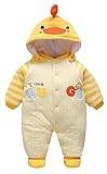 (コ-ランド) Co-land ロンパース ベビー 赤ちゃん カバーオール 長袖 足つき ジャンプスーツ フード付き アニマル柄 防寒着 出産祝い 男の子 女の子 イエロー 80