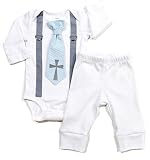 Baby Boy洗礼衣装コットン、洗礼式Outfits for Boys、白とネクタイとサスペンダーパンツ カラー: ホワイト