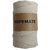 ROPEMATE 100% コットン マクラメロープ 3mm x 101m 芯入りの 二重織り編みロープ 編み物, 工芸品 スマホストラップ 、キーホルダー、犬用リード、コースター，カーペット、吊り下げ式植木鉢、収納バスケット20色展開