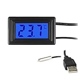 KEYNICE デジタル温度計 バックライト付き 大文字表示 -50℃～+110℃測定範囲 USB電源供給 コード長1メートル