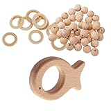 Lovoski ビーズ　おしゃぶりおもちゃ　ティースリング　手作りパーツ　木製　約61個